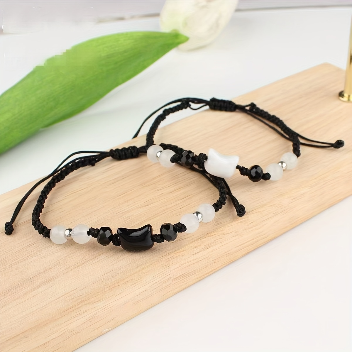 Set of 4 Hand Woven Cat Bracelets, Adjustable Minimalist Fortune Bracelets